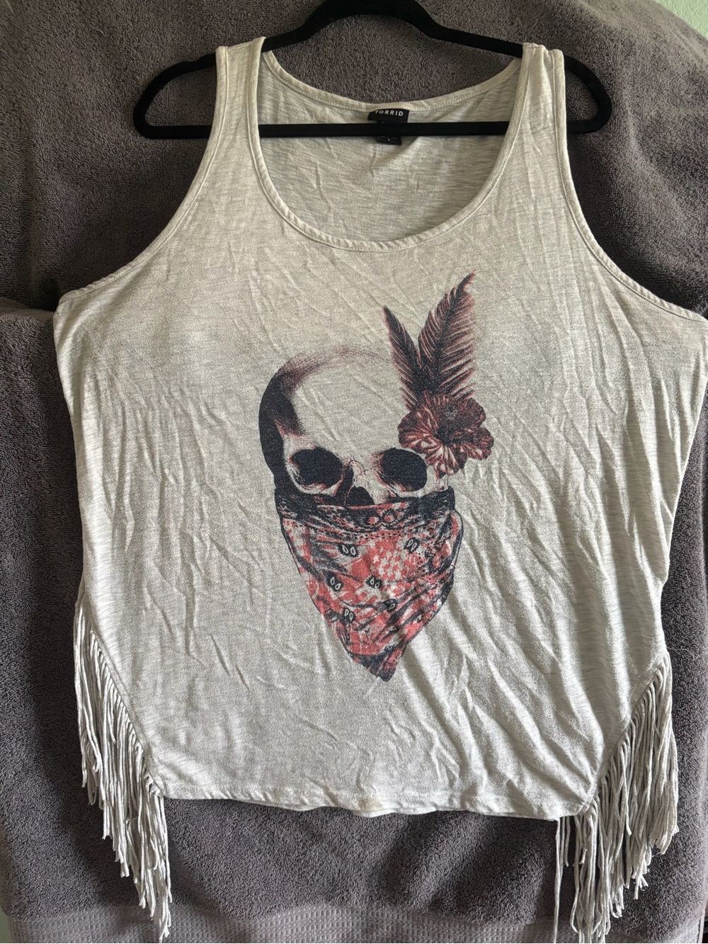 torrid Cream Fringe Tank with Skull & Red Bandana Graphic
